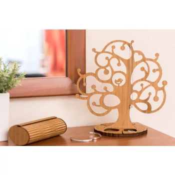   Krea-Wood jewelry holder, made by oak wood, with birdie, natural colour