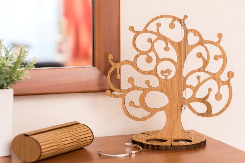 Krea-Wood jewelry holder, made by oak wood, with birdie, natural colour