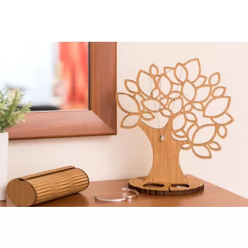    Krea-Wood jewelry holder, made by oak wood, with wooden leaves in natural colour