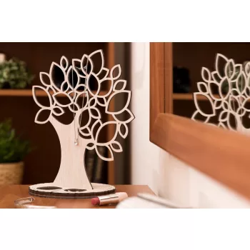    Krea-Wood jewelry holder, made by oak wood, with wooden leaves in white colour