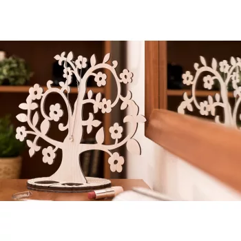   Krea-Wood jewelry holder, made by oak wood, with flowers, vintage white colour