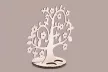 Krea-Wood jewelry holder, made by oak wood, with flowers, vintage white colour