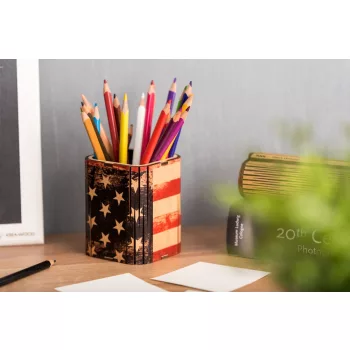 Krea-Wood wooden handmade pen holder, USA flag
