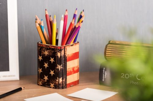 Krea-Wood wooden handmade pen holder, USA flag