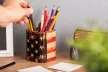 Krea-Wood wooden handmade pen holder, USA flag