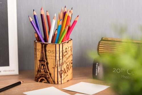 Krea-Wood nyírfából kézzel készült írószertartó Paris motívummal
