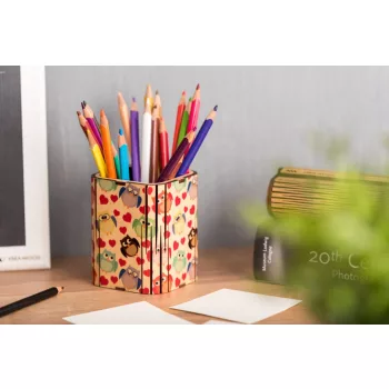 Krea-Wood wooden handmade pen holder, owl