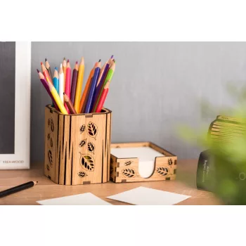 Krea-Wood pen and paper block holder, leaves design