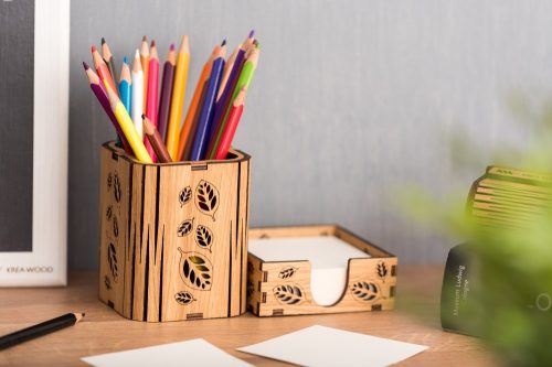 Krea-Wood pen and paper block holder, leaves design