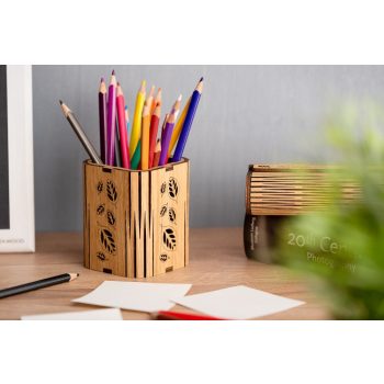   Krea-Wood tölgyfából kézzel készített írószertartó, leveles