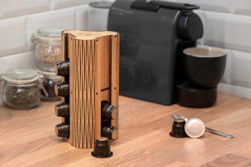 Krea-Wood tölgyfából kézzel készült Nespresso kompatibilis kávékapszula tartó, natúr színben