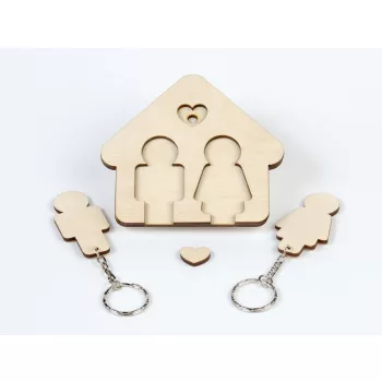 Krea-Wood key holder with 2 figurines, natural