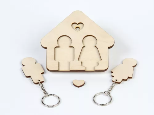 Krea-Wood key holder with 2 figurines, natural