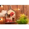 Krea-Wood house shaped key holder, poppy flower