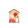 Krea-Wood house shaped key holder, poppy flower