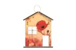 Krea-Wood house shaped key holder, poppy flower