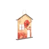 Krea-Wood house shaped key holder, poppy flower
