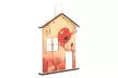 Krea-Wood house shaped key holder, poppy flower