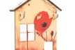 Krea-Wood house shaped key holder, poppy flower