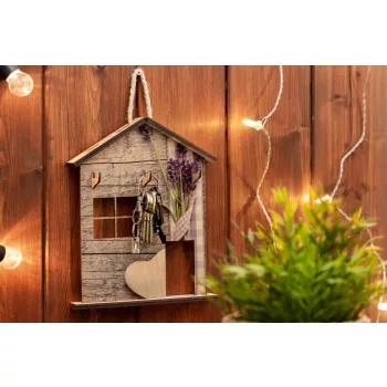 Krea-Wood house shaped key holder, lavender design