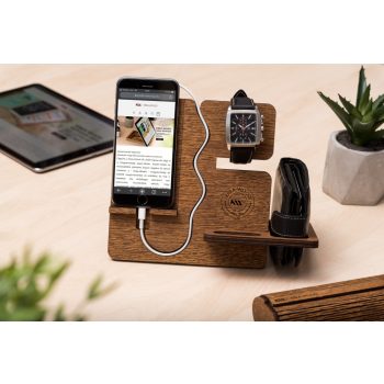   Krea-Wood wooden handmade mobile phone holder. Made by oak wood, brown colour