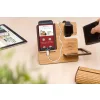   Krea-Wood FirstLeather mobile phone holder in natural colour, with real leather cover