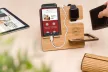 Krea-Wood FirstLeather mobile phone holder in natural colour, with real leather cover