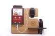 Krea-Wood FirstLeather mobile phone holder in natural colour, with real leather cover