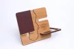 Krea-Wood FirstLeather mobile phone holder in natural colour, with real leather cover
