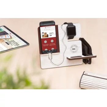   Krea-Wood FirstLeather mobile phone holder in white colour, with real leather cover