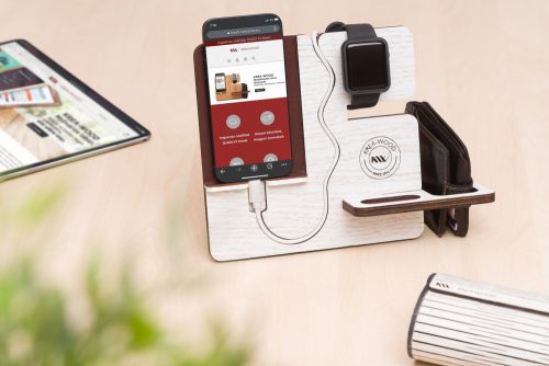 Krea-Wood FirstLeather mobiltelefon-tartó fehér színben, valódi bőr borítással.