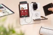 Krea-Wood FirstLeather mobile phone holder in white colour, with real leather cover