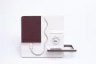 Krea-Wood FirstLeather mobile phone holder in white colour, with real leather cover