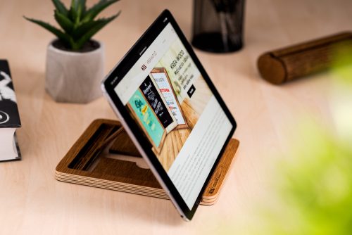 Krea-Wood wooden tablet stand made by birch wood, brown colour