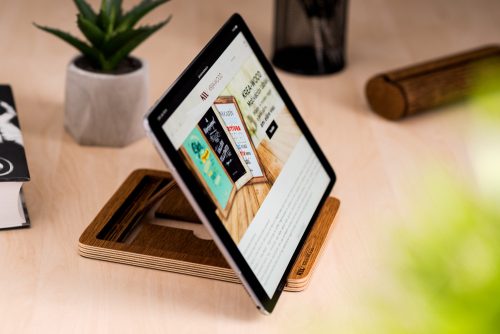 Krea-Wood wooden tablet stand made by birch wood, brown colour